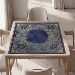 Personalized Dark Blue Art Deco Mahjong Mat with Rules (Instructions), Bag Included