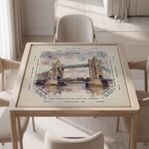 Personalized Mahjong Mat with Rules (Instructions), London Tower Bridge Watercolor