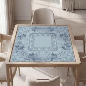 Personalized Mahjong Mat with Instructions (Rules): Winter Blue Botanical Pattern