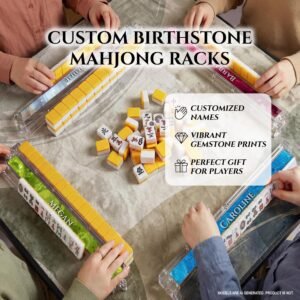 Mahjong Tile Racks with Pushers: Personalized Birthstone Design - Clear Acrylic Set