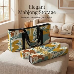 Mahjong Bag, Yellow Bamboo Orchid Set - Waterproof Travel Storage for Tiles, Racks