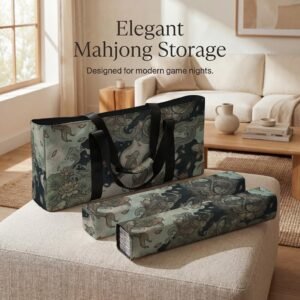 Mahjong Bag, Pisces Koi Fish Organizer with Sleeves - Teal Gold Waterproof Travel Case