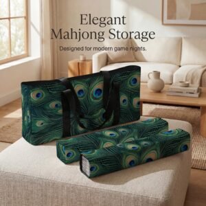 Mahjong Bag, Peacock Rack Tile Storage Set - Travel Friendly Polyester Case