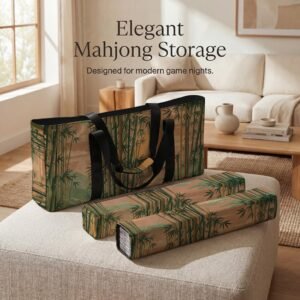 Mahjong Bag, Scenic River Sunset, Bamboo Forest Design Travel Case, Game Night Gift