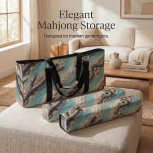 Mahjong Bag, Coastal Beach Tote with Tile Sleeve - Waterproof Carrier, Seashell Pattern