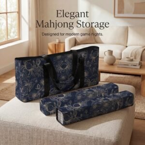 Mahjong Bag Set, Blue Crab Design Waterproof Case, Cushioned Organizer for Tiles & Racks