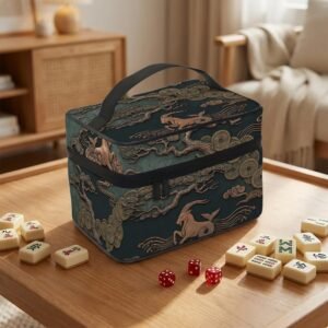 Mahjong Tile Bag: Capricorn Zodiac Design, Teal Gold Game Case (Polyester, Travel Storage)