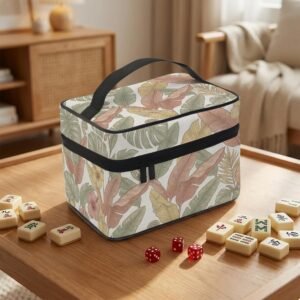 Mahjong Tile Bag: Tropical Botanical - Floral Leaf Print, Polyester Carry Case