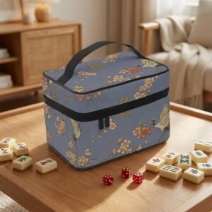 Mahjong Tile Bag: Gemini Zodiac - Crane Blossom Pattern, Portable Polyester Travel Case