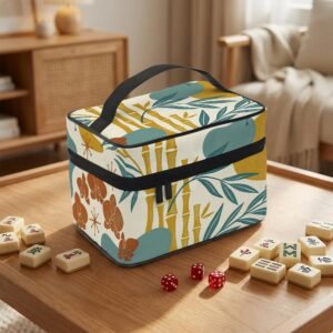 Mahjong Tile Bag, Yellow Bamboo Orchid Travel Tote | Polyester | Home Game Nights Club Play Carrier