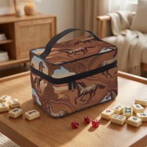 Mahjong Tile Bag: Wild West Running Horse Design, Polyester – Game Night, Club Travel