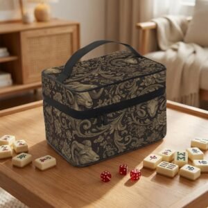Mahjong Tile Bag: Aries Ornate Ram Design - Game Night Storage, Polyester Full Set Organizer