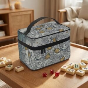 Mahjong Tile Bag: Aquarius Teal Zodiac Carry, Polyester, Water Bearer Design, Game Night Gift