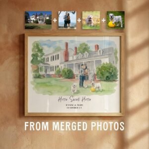 House Portrait Digital Art: Personalized Watercolor - Includes Owner and Pets