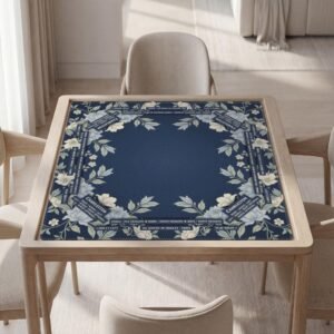 Personalized Mahjong Mat with Instructions (Rules), Navy Floral Design