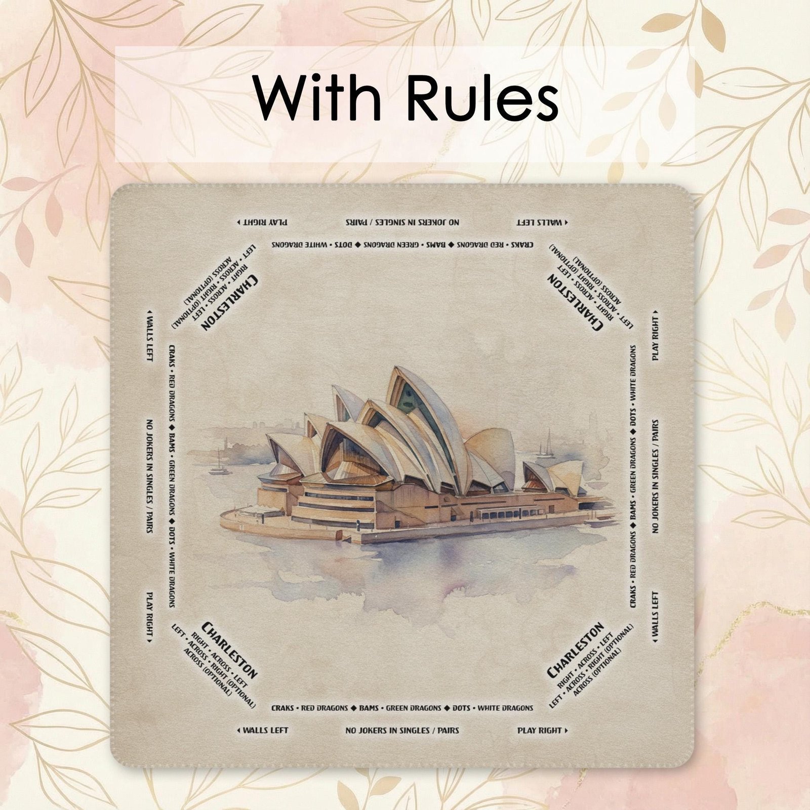 Custom Name Mahjong Mat, Watercolor Sydney Opera House | Portable Quiet Play Surface | Multiple Sizes Available - Image 3