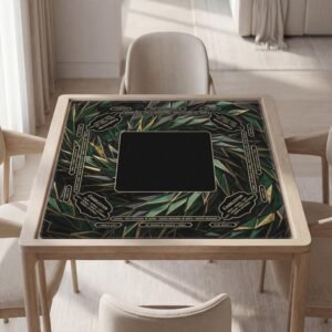 Personalized Masculine Mahjong Mat with Rules (Instructions), Emerald Green-Gold