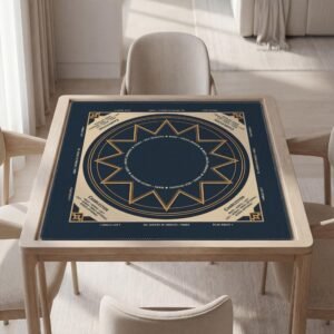 Personalized Mahjong Mat with Instructions (Rules), Art Deco Design Navy Gold