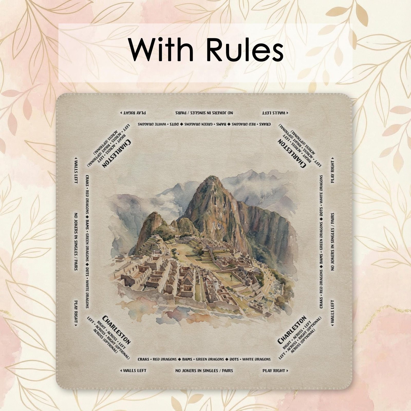 Personalized Machu Picchu Mahjong Mat, Watercolor Artwork | Soft Polyester Top, Travel Sizes - Image 3