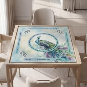 Personalized Mahjong Mat, Peacock Design, Soft Polyester, Non-Slip Rubber, Carry Pouch