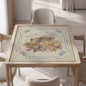 Personalized Mahjong Mat, Athens Acropolis Watercolor, Soft Polyester - Quiet Game Surface