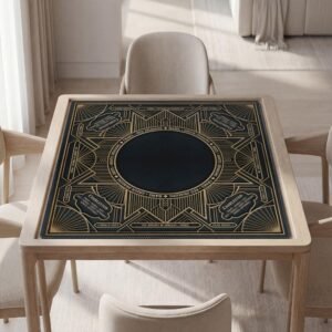Personalized Mahjong Mat, Dark Gold Art Deco, Non Slip Rubber, Soft Polyester Top