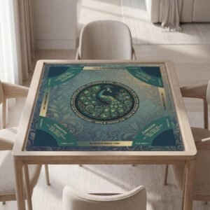Personalized Mahjong Mat, Peacock Design, Soft Polyester, Non-Slip Backing | Black Pouch
