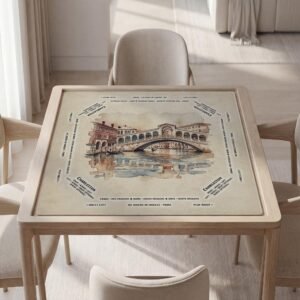 Personalized Mahjong Mat, Watercolor Venice, Non-Slip Rubber Base | Tabletop Game Surface