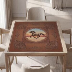 Personalized Mahjong Mat, Western Horse Decor, Soft Polyester Top, Non Slip Quiet Surface