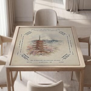 Personalized Mahjong Mat, Mount Fuji Pagoda, Sakura Art Design, Soft Polyester, Thick Cushioning