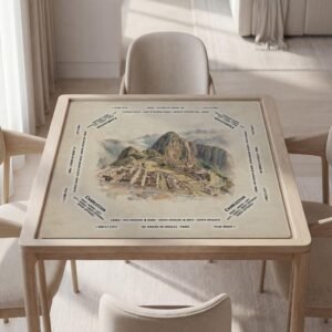 Personalized Mahjong Mat, Machu Picchu Watercolor, Non Slip Rubber Base, Travel Size