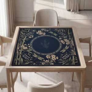 Personalized Mahjong Mat, Chinoiserie Dragonfly, Blue-Gold, Waterproof, Non-Slip