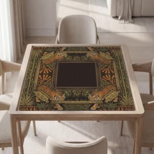 Personalized Mahjong Mat, Bold Tiger Design, Vintage Style, Rubber Backing, Quiet Surface