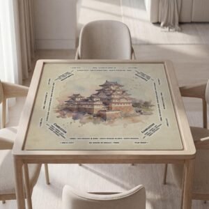 Personalized Mahjong Mat, Himeji Castle Art, Waterproof Polyester, Non Slip Rubber, Quiet Tabletop