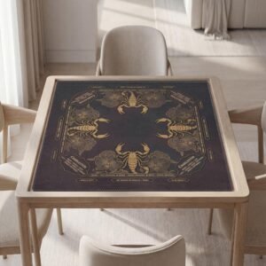 Personalized Mahjong Mat, Scorpio Zodiac, Gold Scorpion, Purple Orchid, Polyester Play Surface