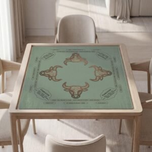 Personalized Mahjong Mat, Taurus Bull Zodiac, Sage Green Polyester, Non-Slip Backing