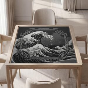 Personalized Mahjong Mat, Hokusai Wave, Waterproof Polyester, Anti Slip Rubber, Quiet Play