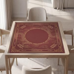 Personalized Mahjong Mat, Red Dragon, Soft Polyester, Non Slip Rubber, Quiet Game Surface