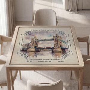 Personalized Mahjong Mat, London Tower Bridge Watercolor, Soft Polyester Top, Quiet Play