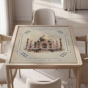 Personalized Mahjong Mat, Watercolor Taj Mahal India, Non-Slip Backing, Soft Polyester Top