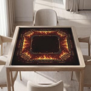 Personalized Mahjong Mat, Fire Motif, Soft Polyester Top | Non-Slip Rubber Backing | Quiet Play