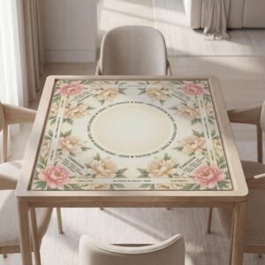 Personalized Mahjong Mat, Peony Floral, Instructions Rules, Non Slip Rubber, Soft Polyester Top