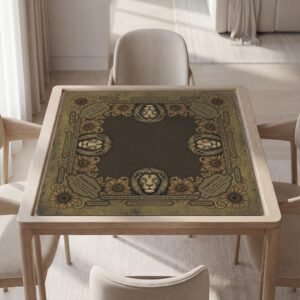 Personalized Mahjong Mat, Vintage Lion Sunflower, Gold Polyester, Waterproof | Non-Slip Backing
