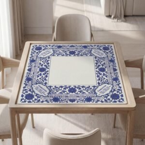 Personalized Mahjong Mat, Blue White Porcelain, Quiet Play Surface | Polyester | Custom Text
