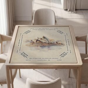 Personalized Mahjong Mat, Watercolor Sydney Opera House, Soft Touch Polyester, Portable Black Pouch