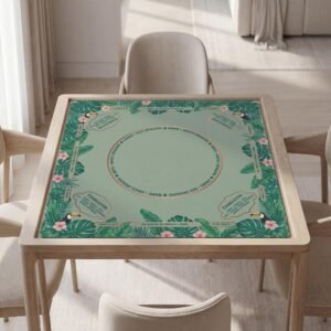 Personalized Mahjong Mat, Toucan Tropical, Palm Leaf, Waterproof Non-Slip Cover