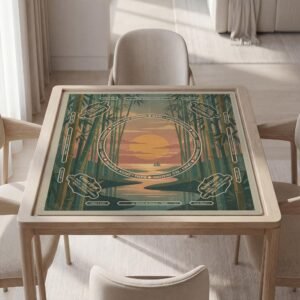 Personalized Mahjong Mat, Scenic Bamboo Forest Sunset, Waterproof Polyester, Non-Slip, Travel Pouch