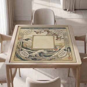 Personalized Mahjong Mat, Great Wave Sparrows, Ukiyo-E Ocean, Soft Fabric Surface