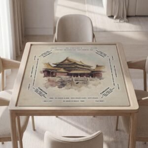 Personalized Mahjong Mat, Forbidden City Watercolor, Black Polyester, Quiet Surface
