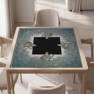 Personalized Mahjong Mat, Aquarius Zodiac, Teal Gold Non-Slip Waterproof Play Surface